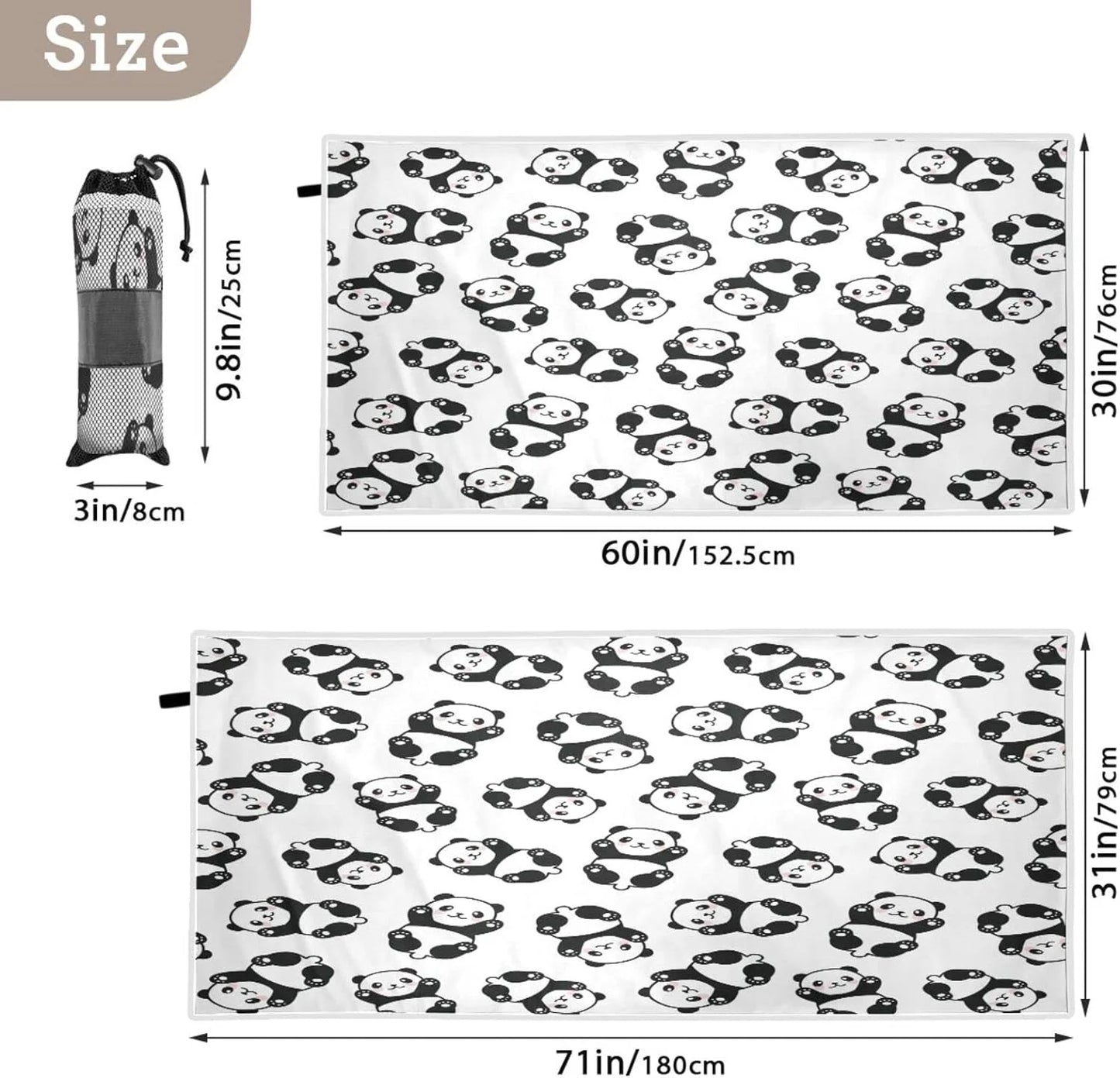 Bestwell cute cartoon panda pattern beach towel oversized towel blanket, thin lightweight microfiber sand free quick dry towel, 31”x71” multipurpose pool bath yoga swim shower towel