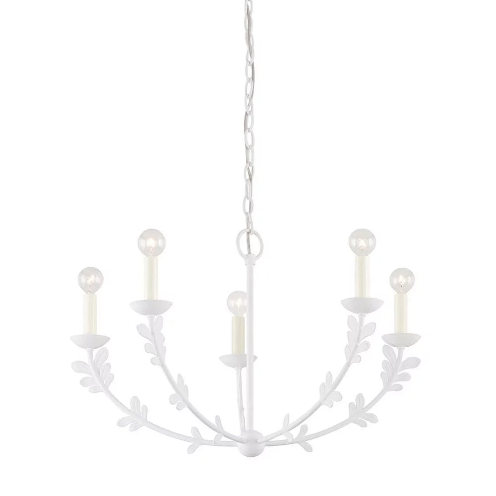 Whimsical style 5-light chandelier in gold finish with flower stems and candle-shaped bulbs 28 inches w x 17.25 inches h-white finish bailey street