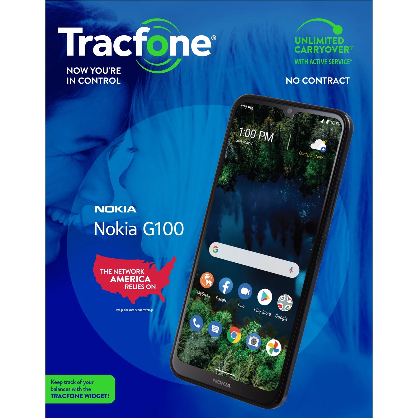 Tracfone nokia c100, 32gb, blue- prepaid smartphone [locked to tracfone wireless]