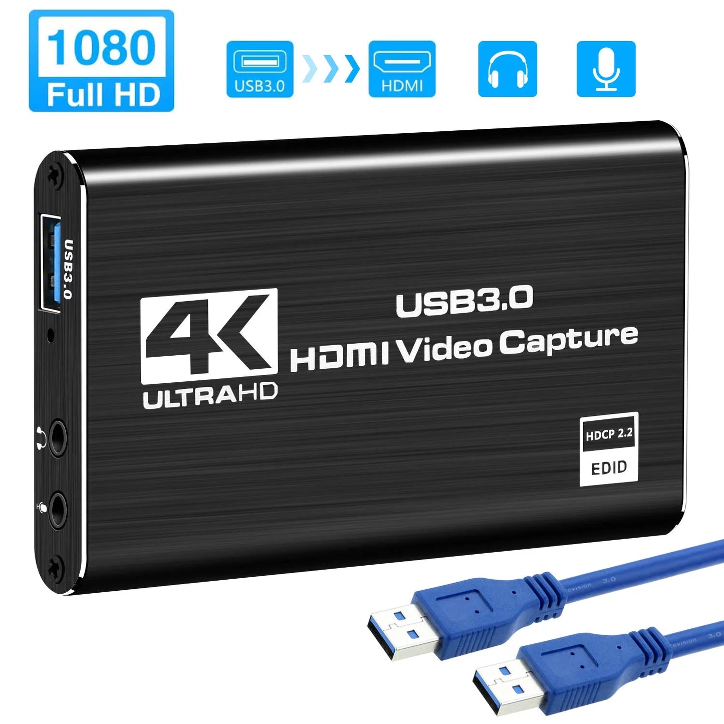 Ansten video capture card, hdmi to usb3.0 4k 60hz game capture device support windows linux os x system obs youtube twitch streaming and recording for ps4 xbox one game use