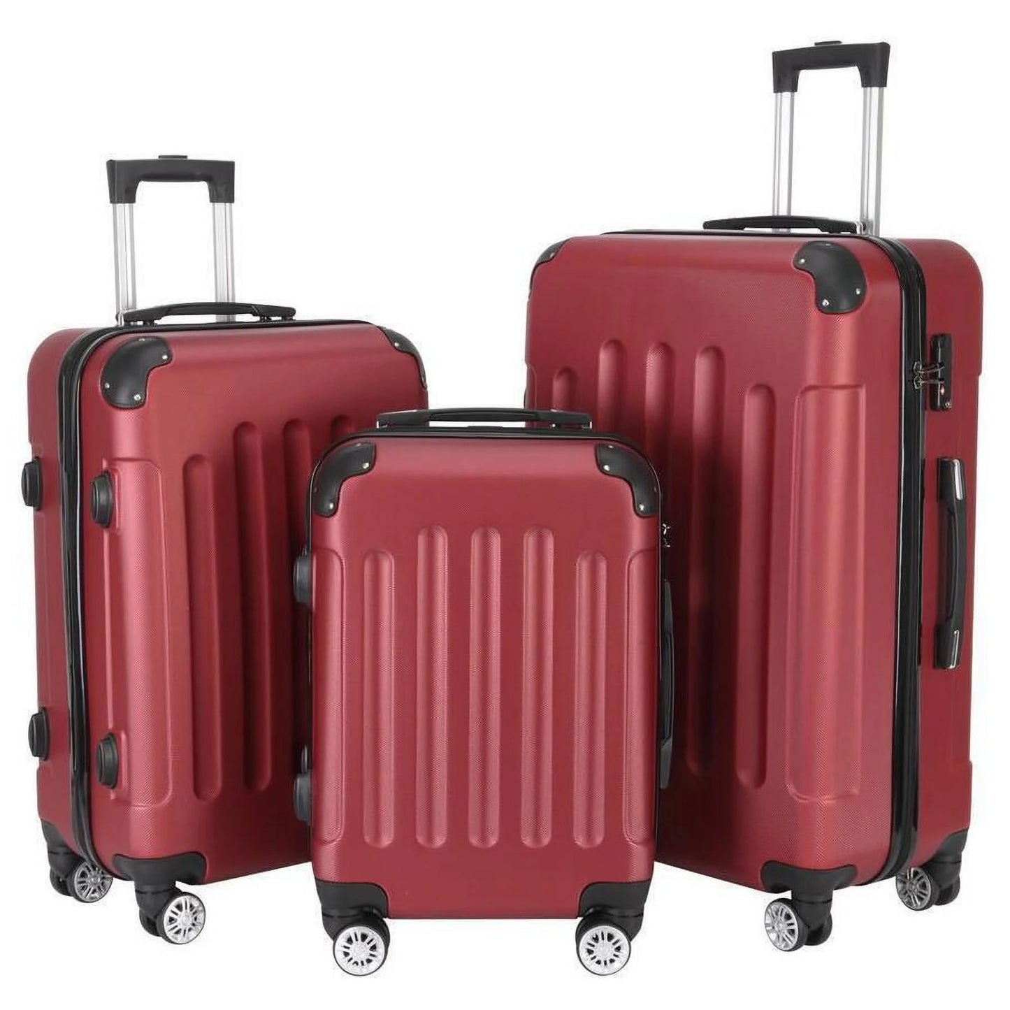 Abs trolley luggage set with tsa lock, wine red, 3-piece