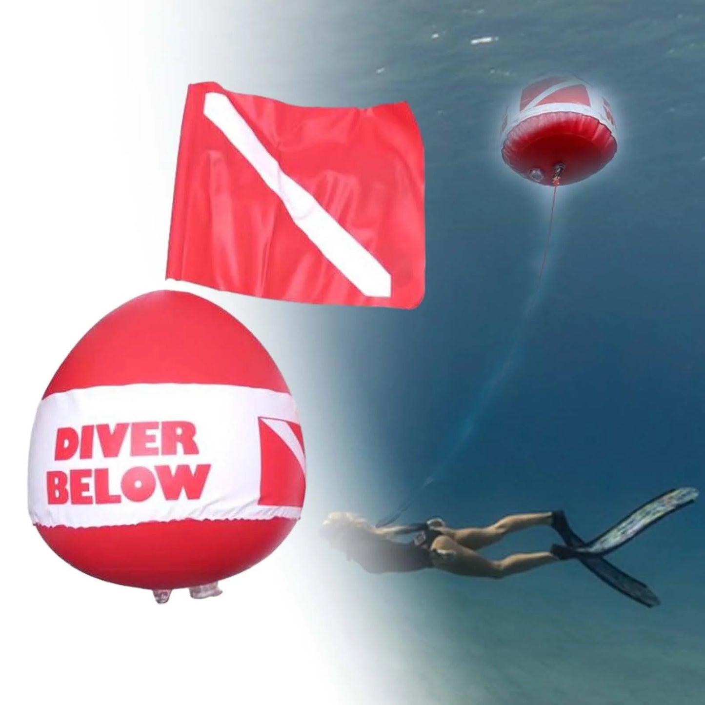 Yotijar buoy float ball with dive flag for snorkeling surface signaling beach diving