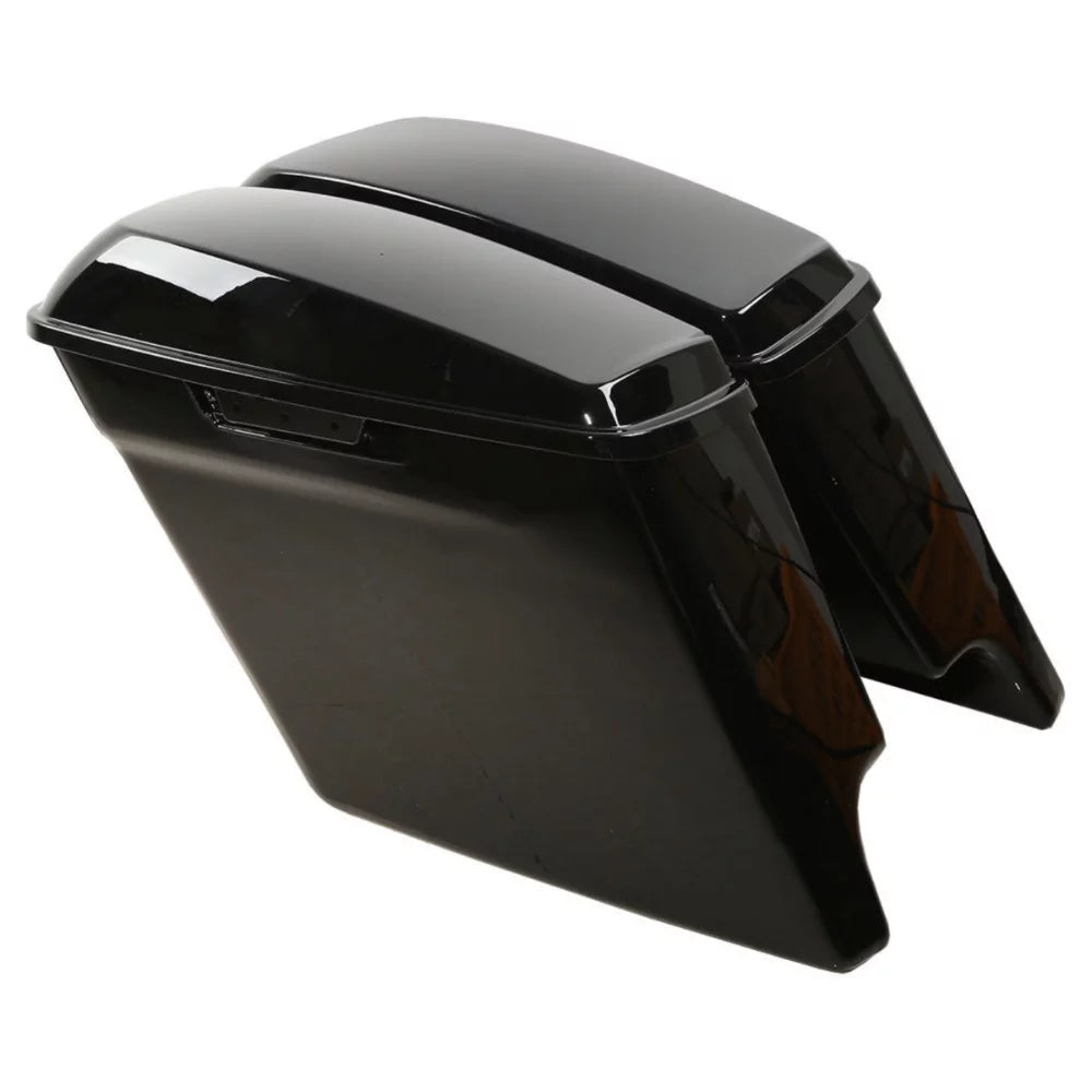 5" glossy black stretched extended saddlebags for 2014-2022 harley-davidson