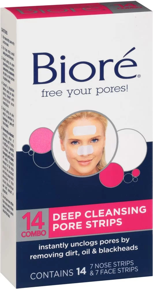 Biore combo pack deep cleansing pore strips face/nose 14 ea (pack of 3)