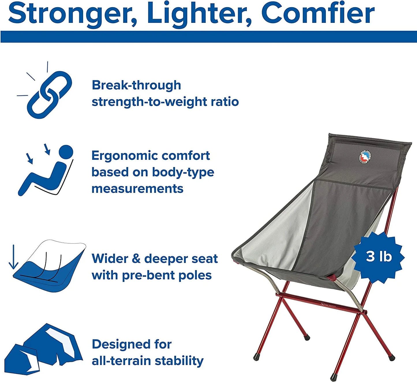 Six camp chair - high  wide camping chair with aircraft aluminum frame