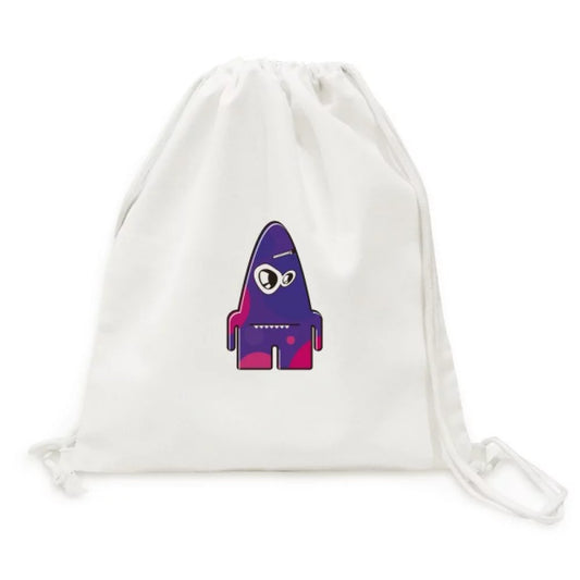 Universe alien purple monster backpack canvas drawstring reusable mesh shopping bag