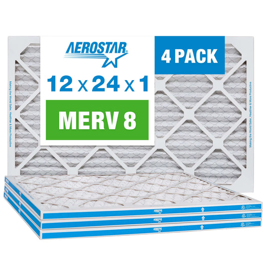 Aerostar 12x24x1 merv 8, air filter, 12x24x1, box of 4