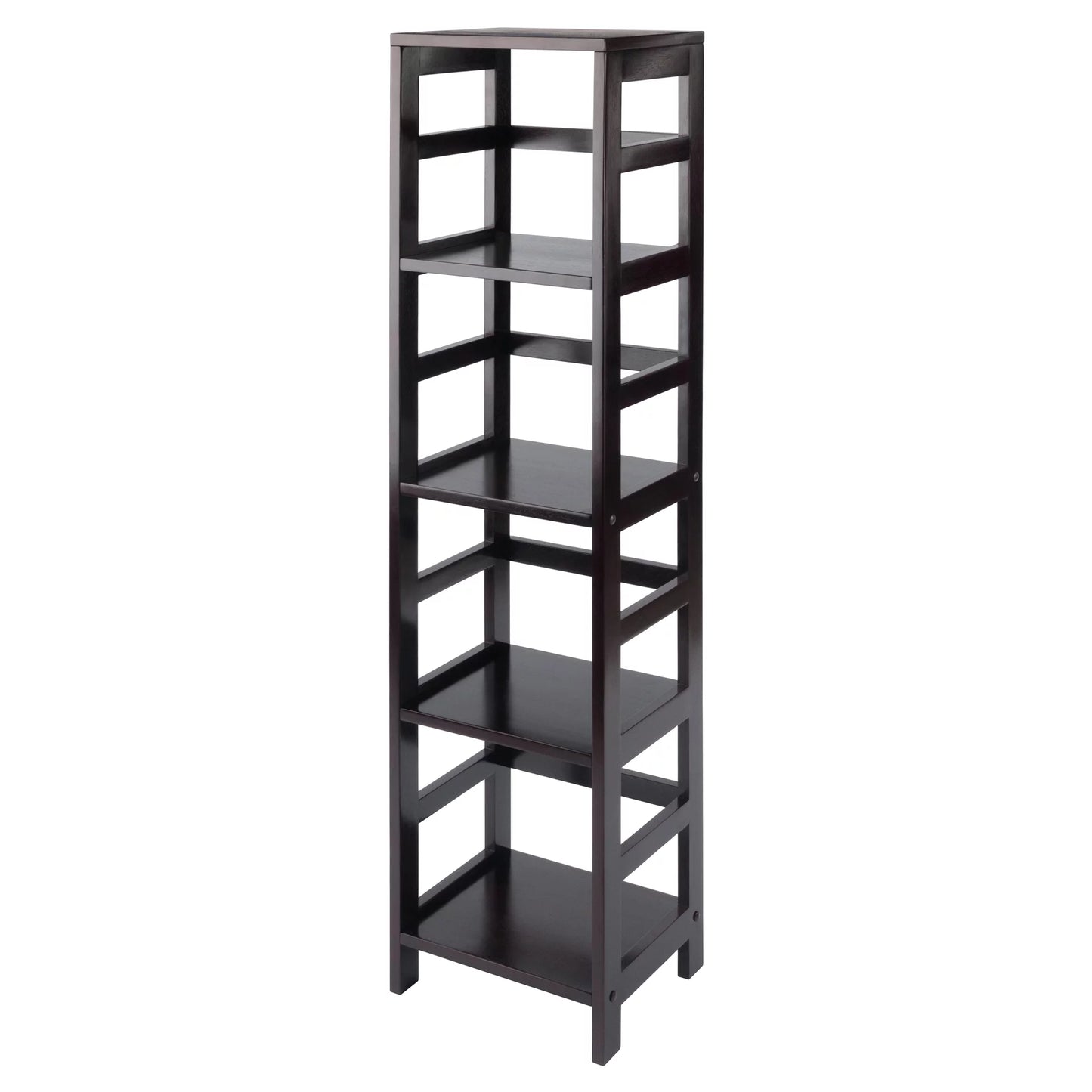 Winsome wood capri 5-pc set, narrow shelf & 4 foldable black fabric baskets, espresso finish