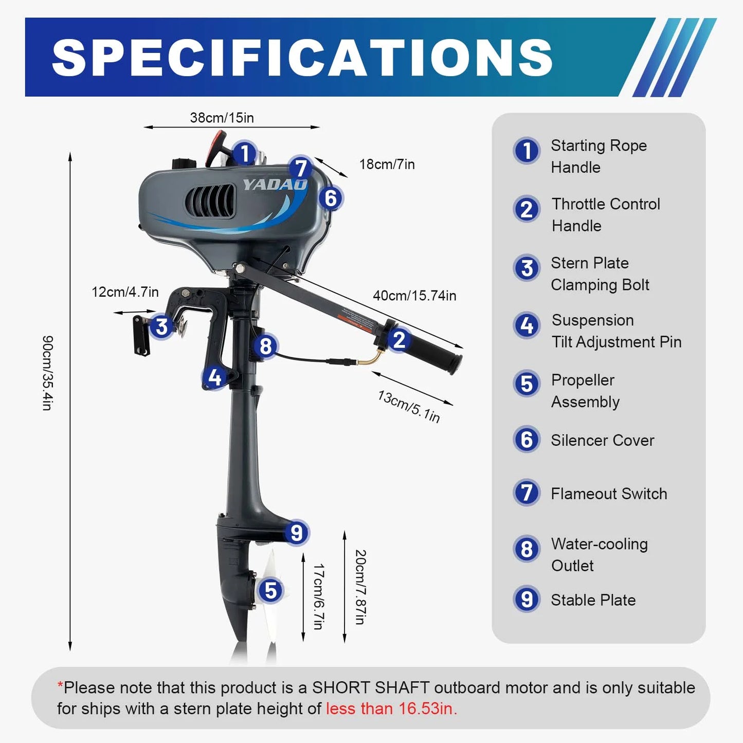 Wuzstar 2 stroke 3.5hp outboard motor fishing boat engine w/cdi water cooling system