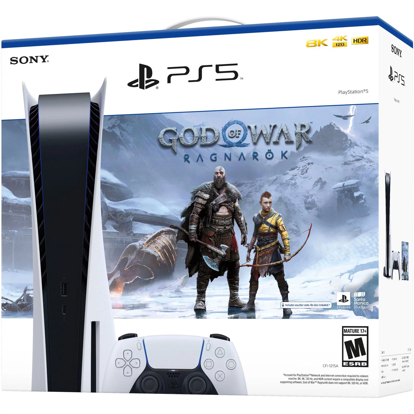 Sony playstation_ps5 video game console (disc edition) – god of war ragnarök bundle –with extra white dualsense controller, cefesfy