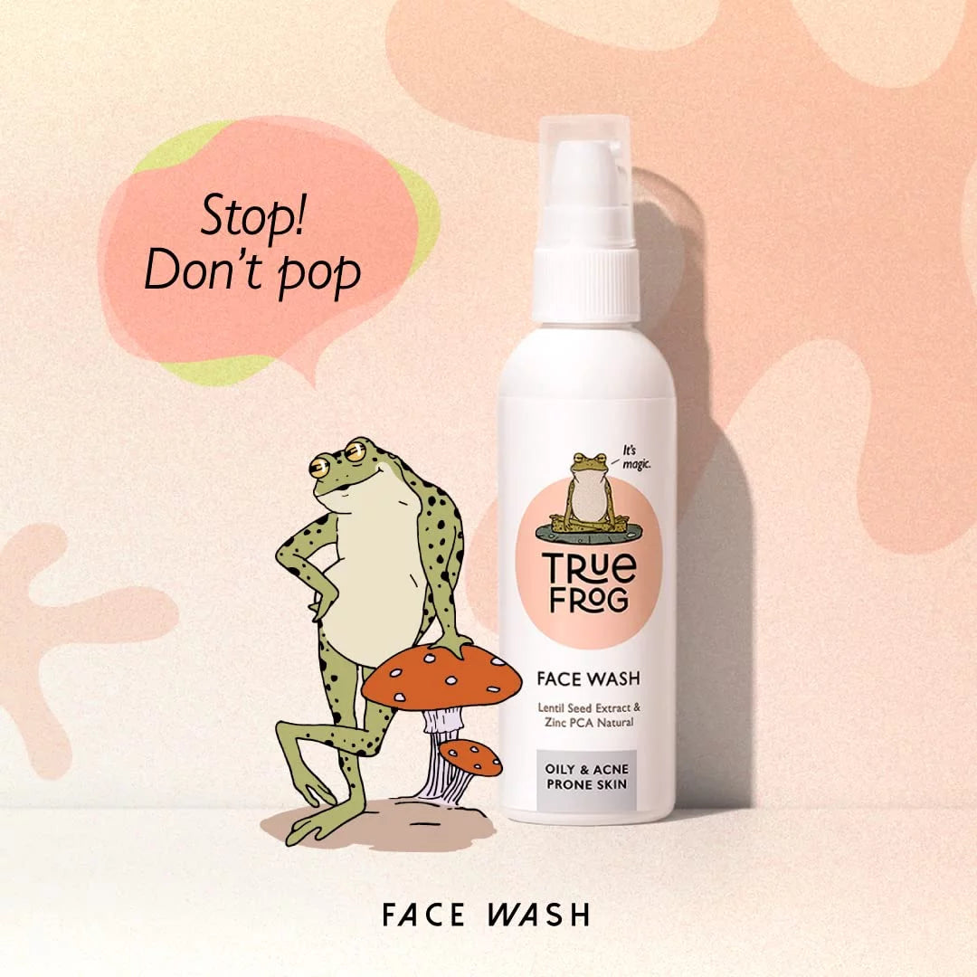 True frog face wash for acne and pimples for oily skin with lentil seed extract, zinc pca natural and chamomile, softens, brightens, smoothens skin, controls excess oil - (100 ml)