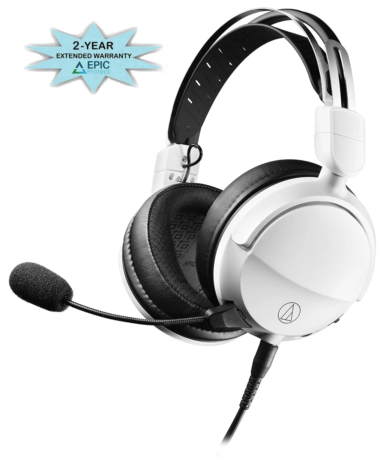 Audio technica ath-gl3wh closed-back wired gaming headset - white/black with an additional 2 year coverage by epic protect (2022)