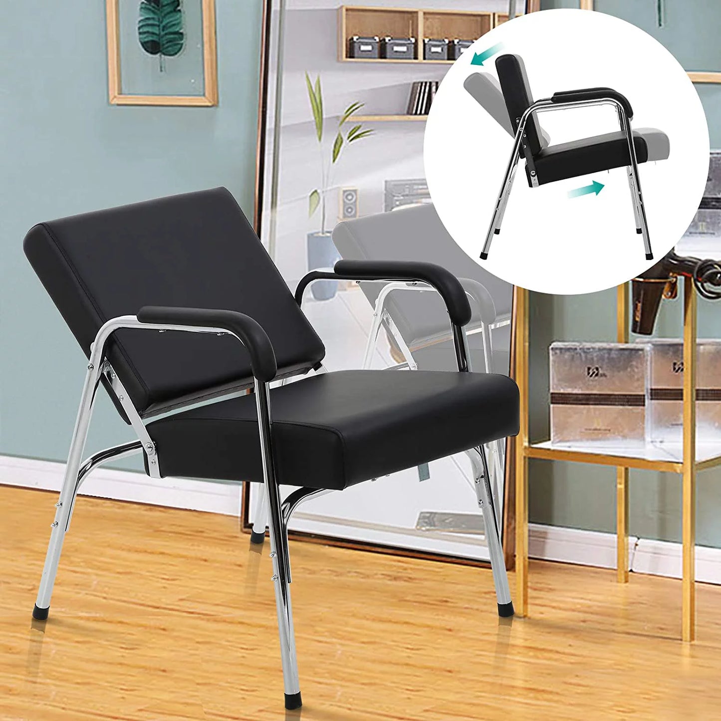 Salon chair for hair stylist barber chair hair stylist chair heavy duty modern fashion auto reclining shampoo chair spa beauty equipment for women men, black