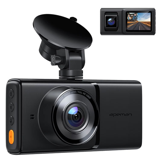 Apeman c680 dual dash cam for cars, full hd 1080p front and interior dash camera with ir night vision