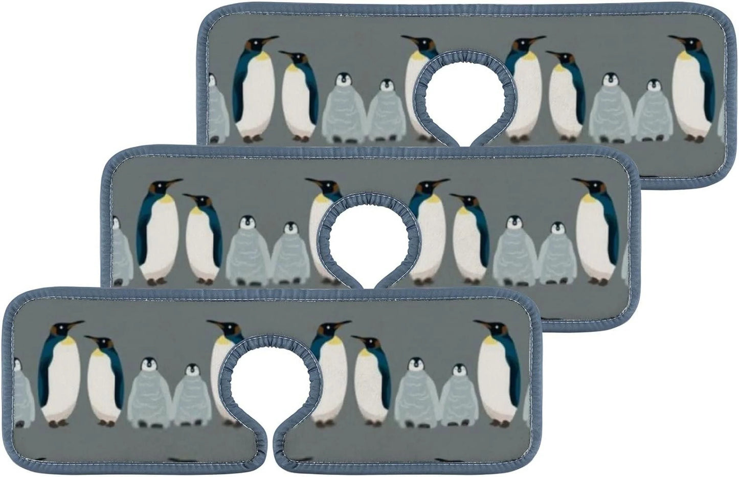 Bestwell 3pcs faucet absorbent mat, sea bird penguin washable sink splash guard drip catcher, kitchen bath countertop sinkmat microfiber drying mats