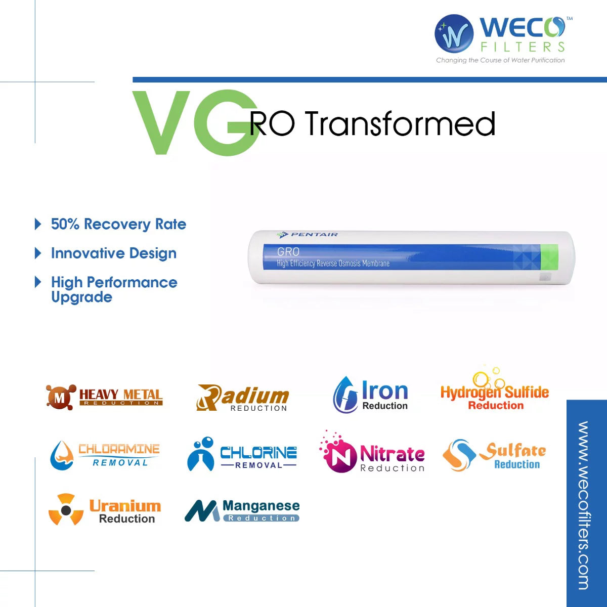 Weco vgro-36 high efficiency reverse osmosis drinking water filtration system