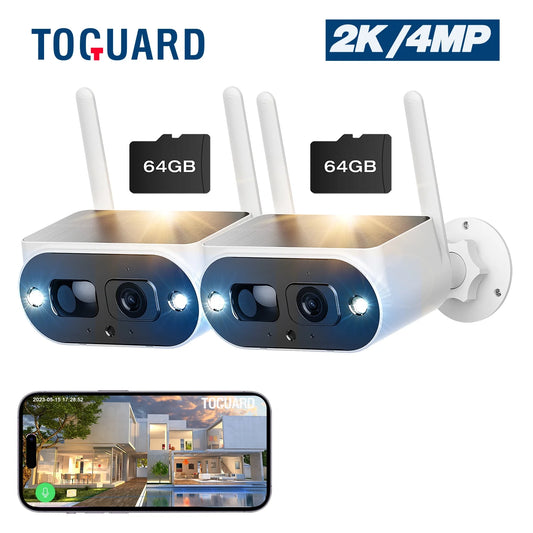 Toguard sc15 2 pack 2k/4mp solar security camera wireless wifi outdoor battery powered bullet surveillance camera