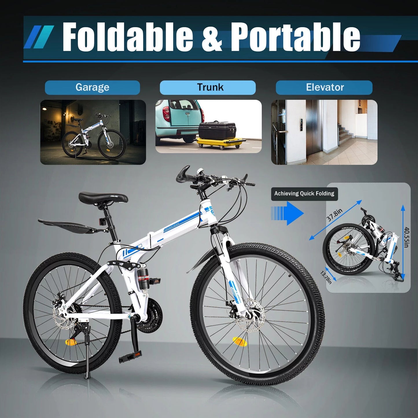 Shzicmy  26" folding mountain bike 21 speed men bikes mtb bicycle school dual disc brake