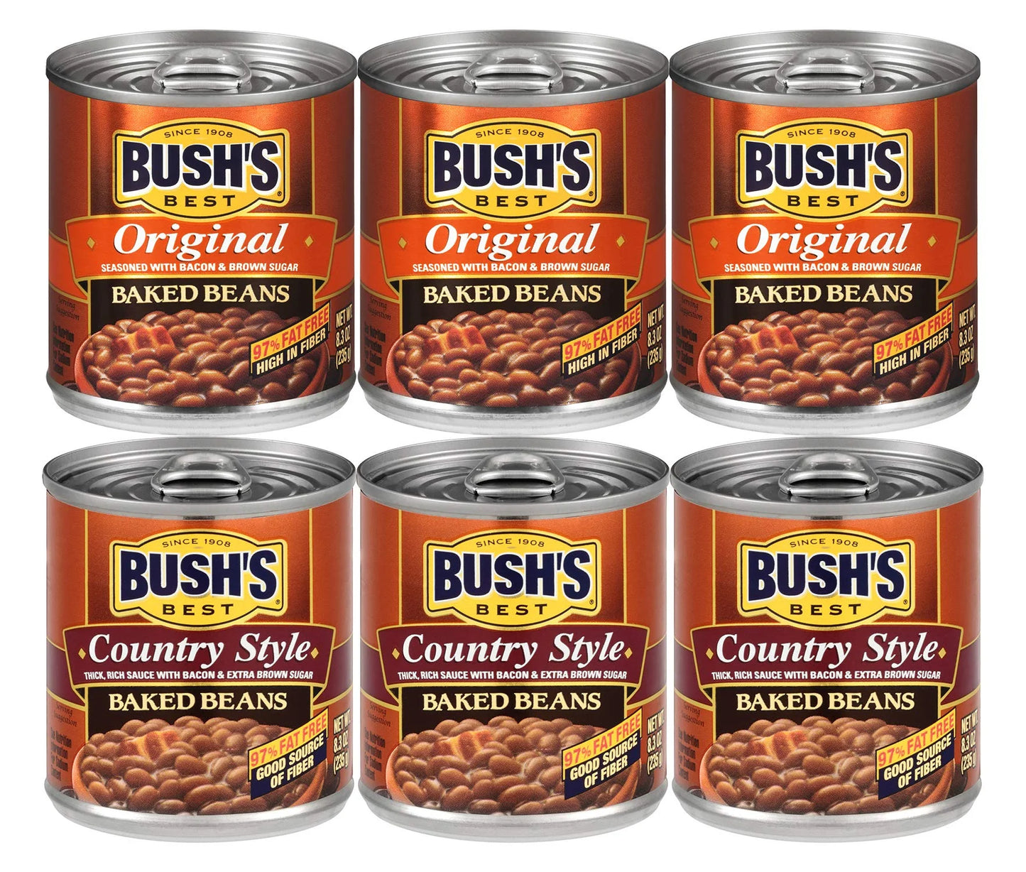 Bush,s best 3 original baked beans, 3 country style baked beans, 8.3 oz variety pack, 1 ct