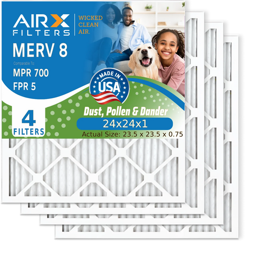 24x24x1 air filter merv 8 comparable to mpr 700 & fpr 5 electrostatic pleated air conditioner filter 4 pack hvac ac premium usa made 24x24x1 furnace filters by airx filters wicked clean air.