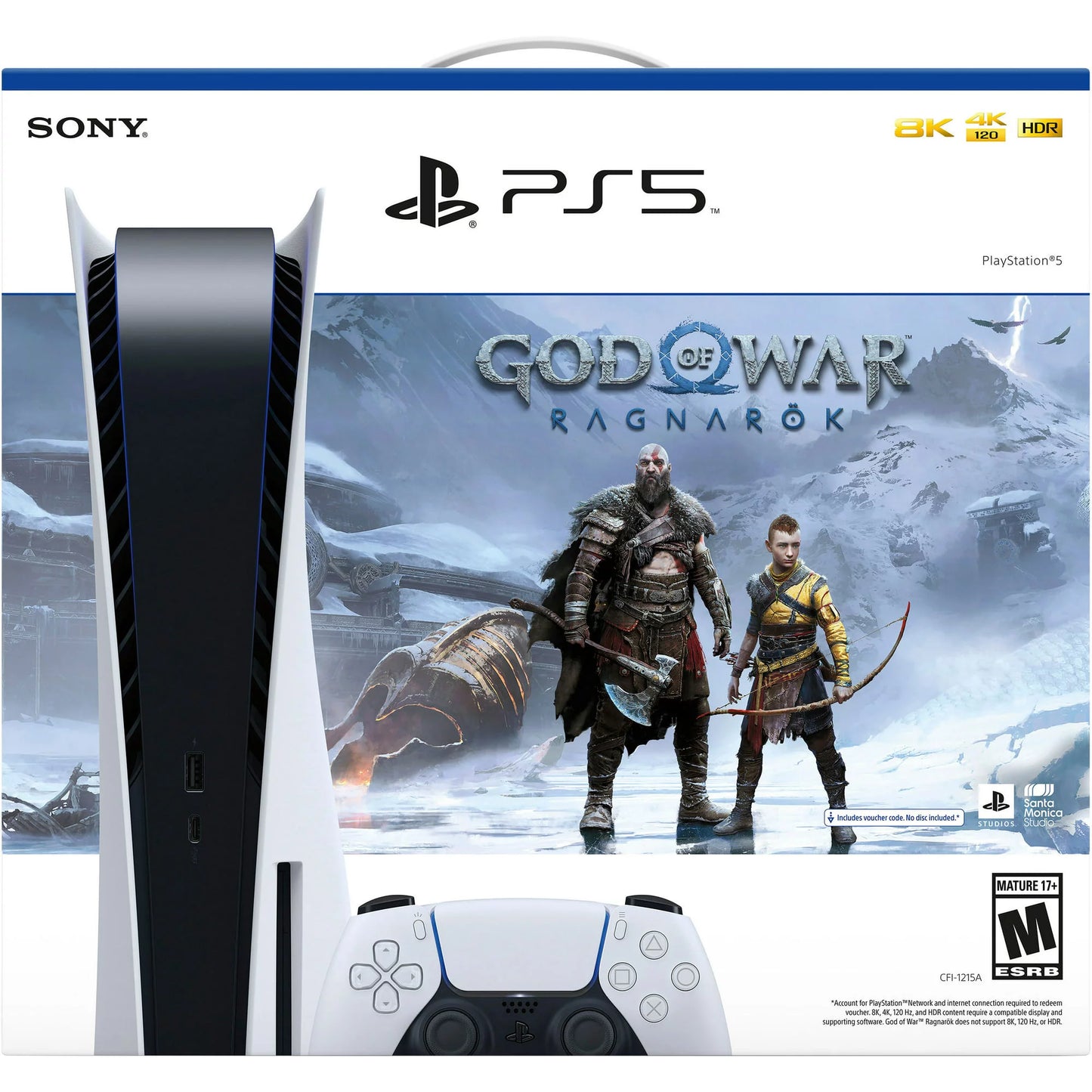 Sony playstation_ps5 video game console (disc edition) – god of war ragnarök bundle –with extra white dualsense controller, cefesfy