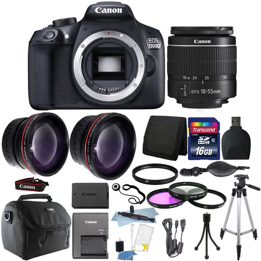 Canon eos 1300d/t6 18mp dslr camera + 18-55mm lens + 16gb accessory kit