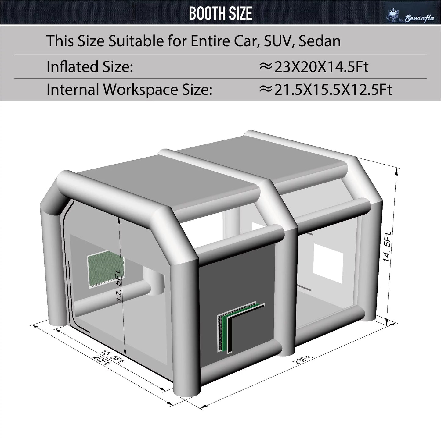 Sewinfla inflatable paint booth 23x20x14.5ft with blowers professional inflatable spray booth portable car painting booth