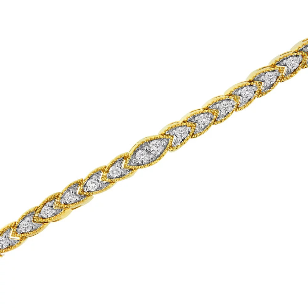 10k yellow gold plated .925 sterling silver 1 cttw prong-set diamond pear shape link bracelet (i-j color, i1-i2 clarity) - 7.25"