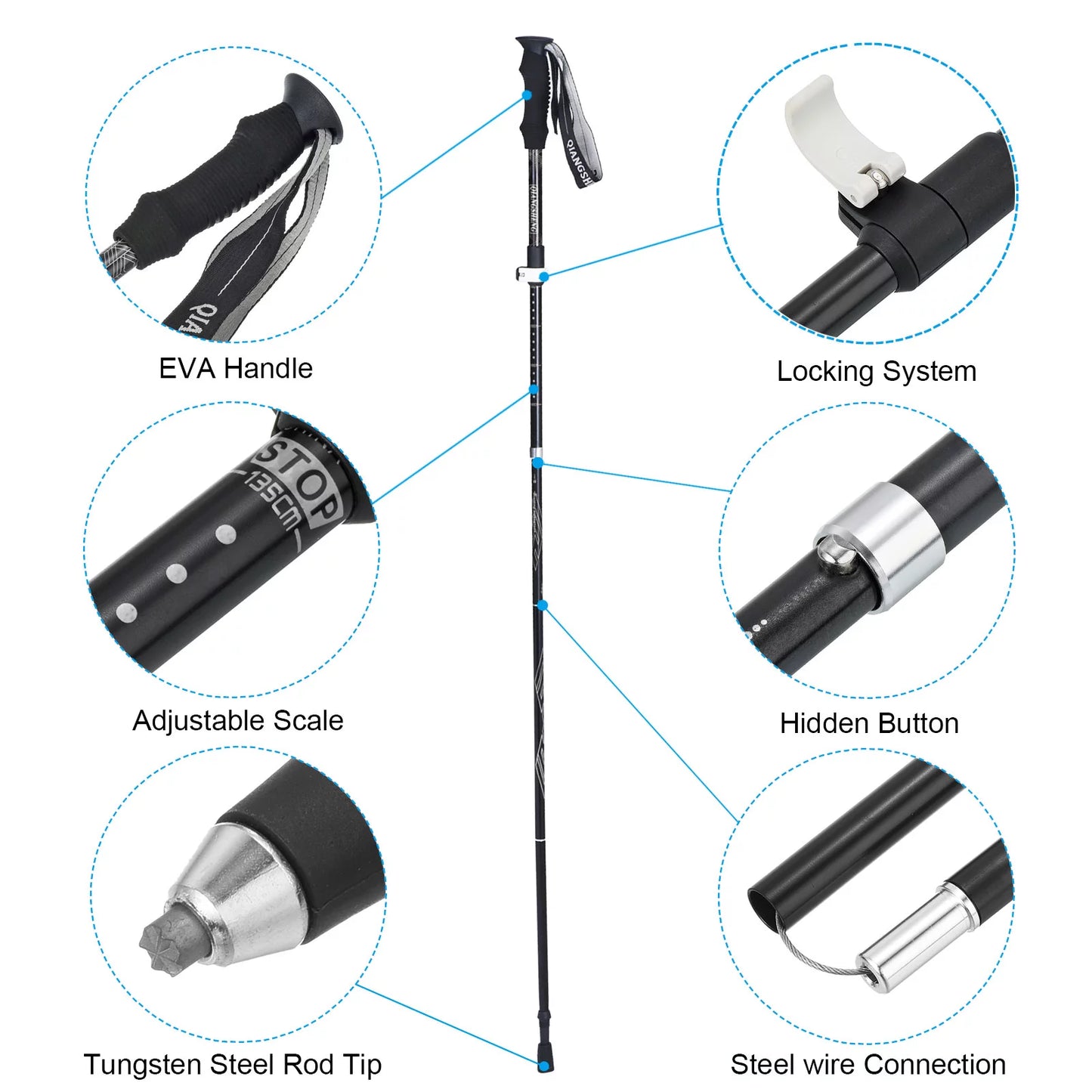 Uxcell trekking poles, collapsible hiking pole 53 inch telescopic white