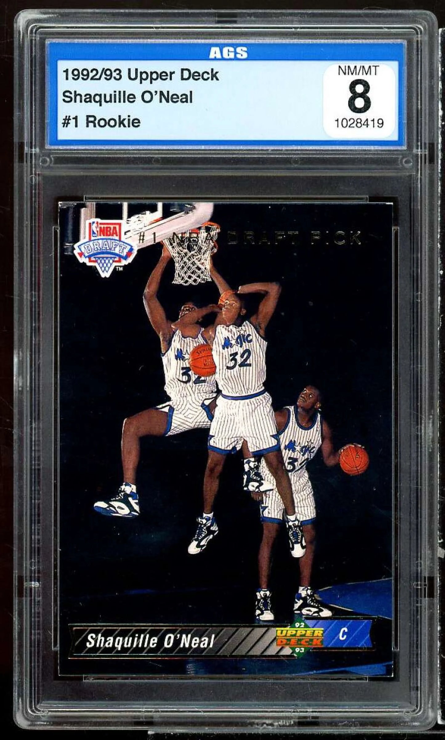 Shaquille o'neal rookie card 1992-93 upper deck #1 ags 8 nm/mt