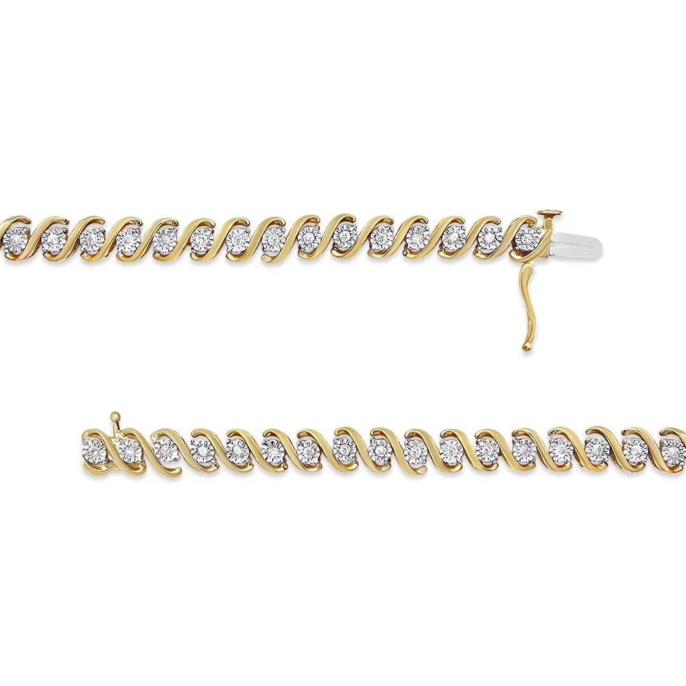 14k yellow gold plated .925 sterling silver 1/2 cttw round miracle-set diamond s-curve tennis bracelet (i-j color, i3 clarity) - 7"