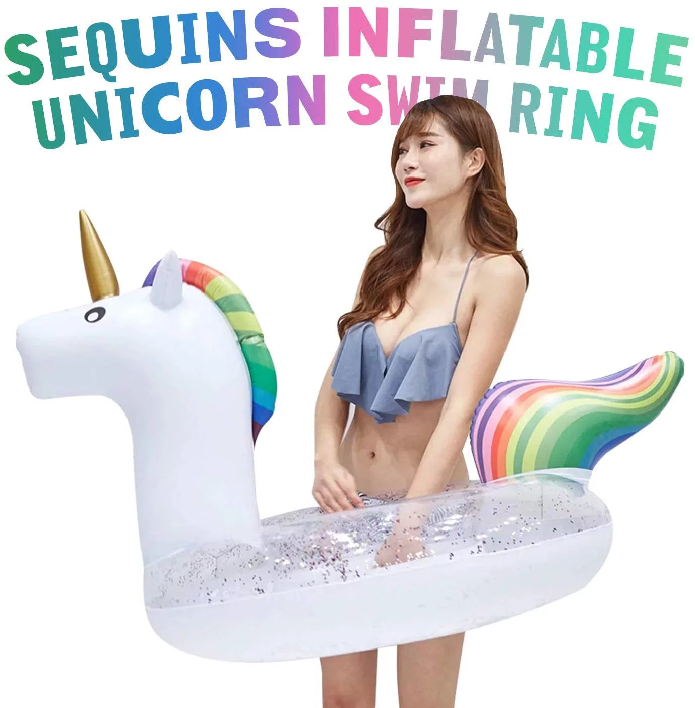 Blossom glitter sequins animal pool floats, inflatable unicorn ring pool float, swimming pool ring, pool inflatables for kids and adults, pool toys inflatable, water float | 48 inch