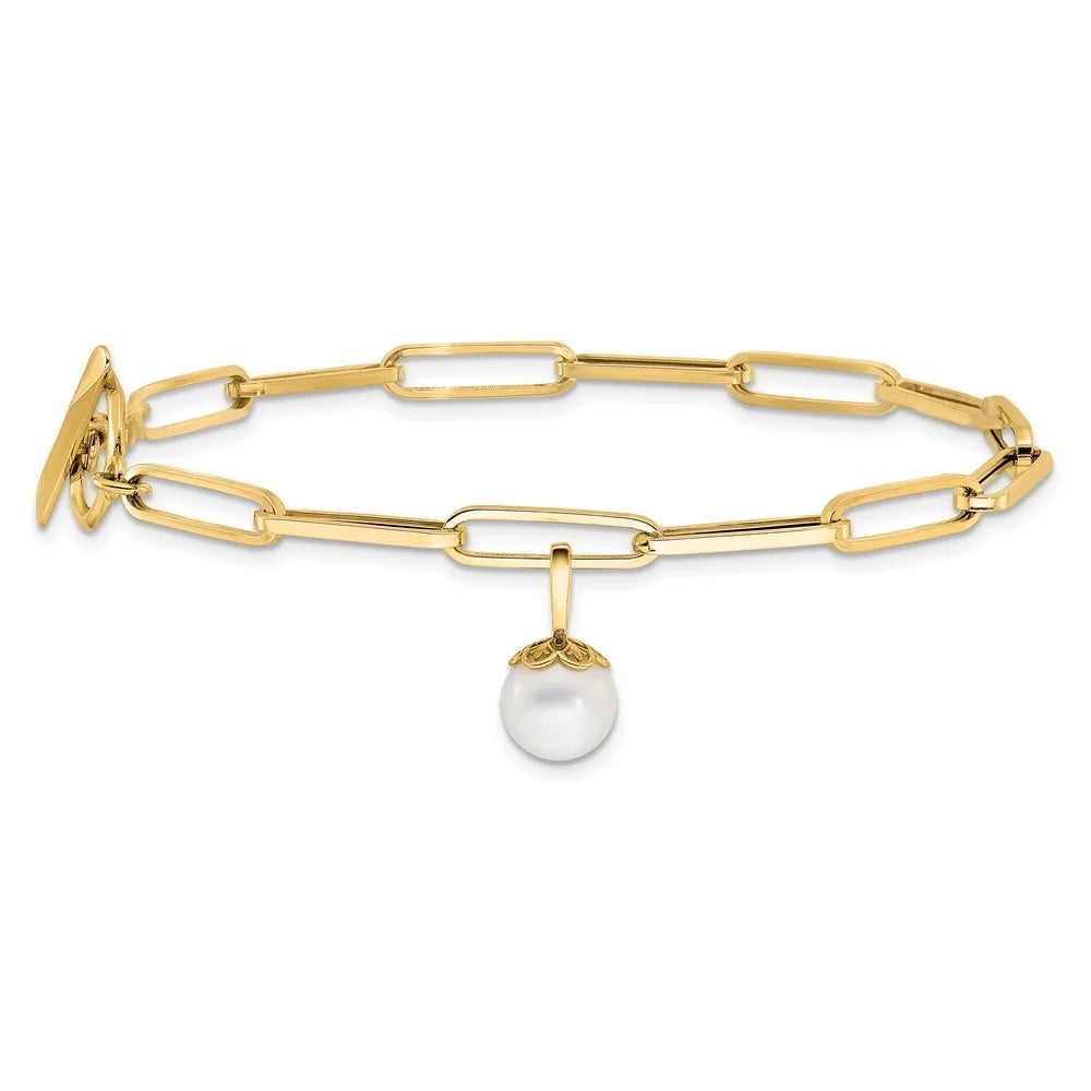 Auriga 14k yellow gold polished fw cultured pearl fancy link toggle bracelet 7.5inch for women