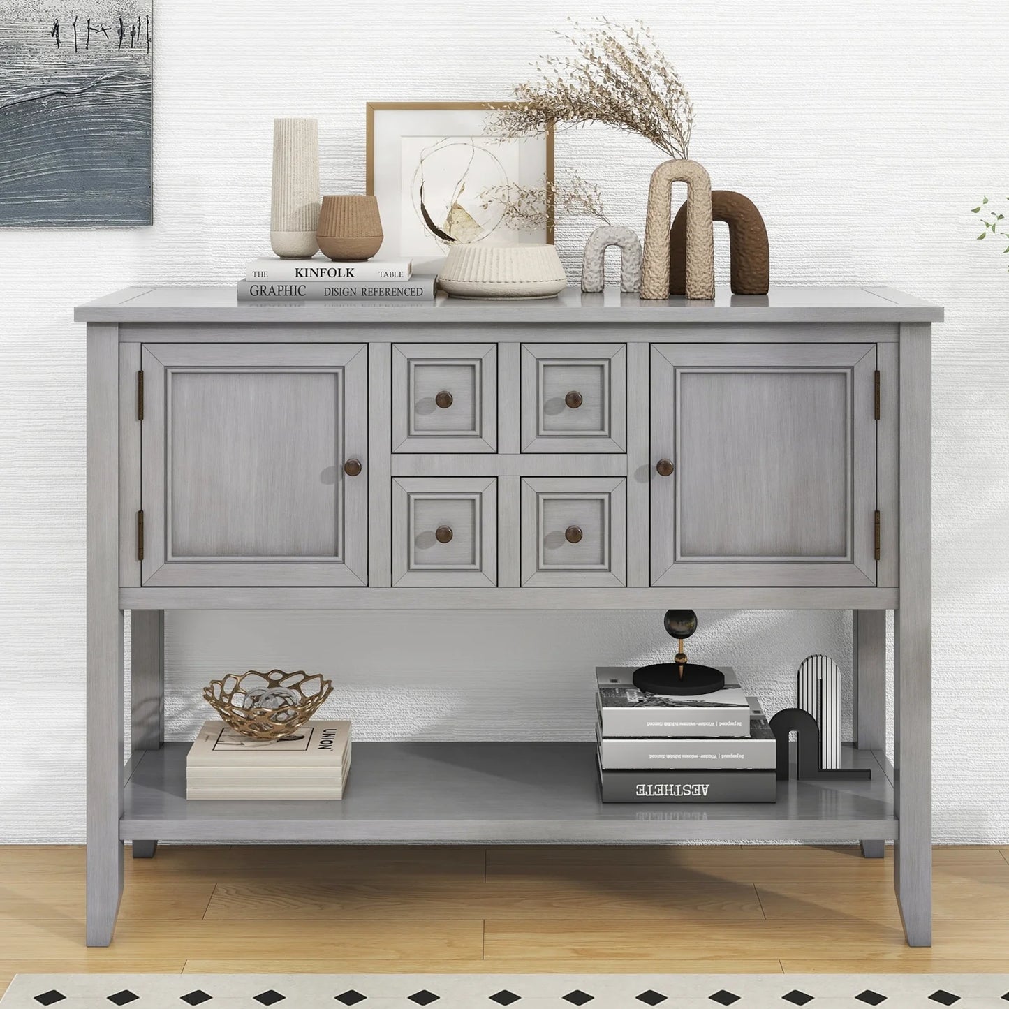 Vintage ample storage cambridge series espresso console table with four small drawers and bottom shelf for living rooms  entrances  and kitchens - trexm (old sku wf190263aap)