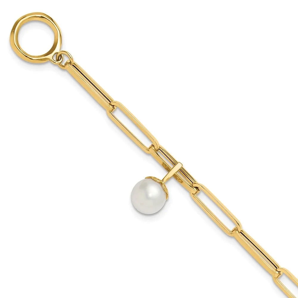 Auriga 14k yellow gold polished fw cultured pearl fancy link toggle bracelet 7.5inch for women