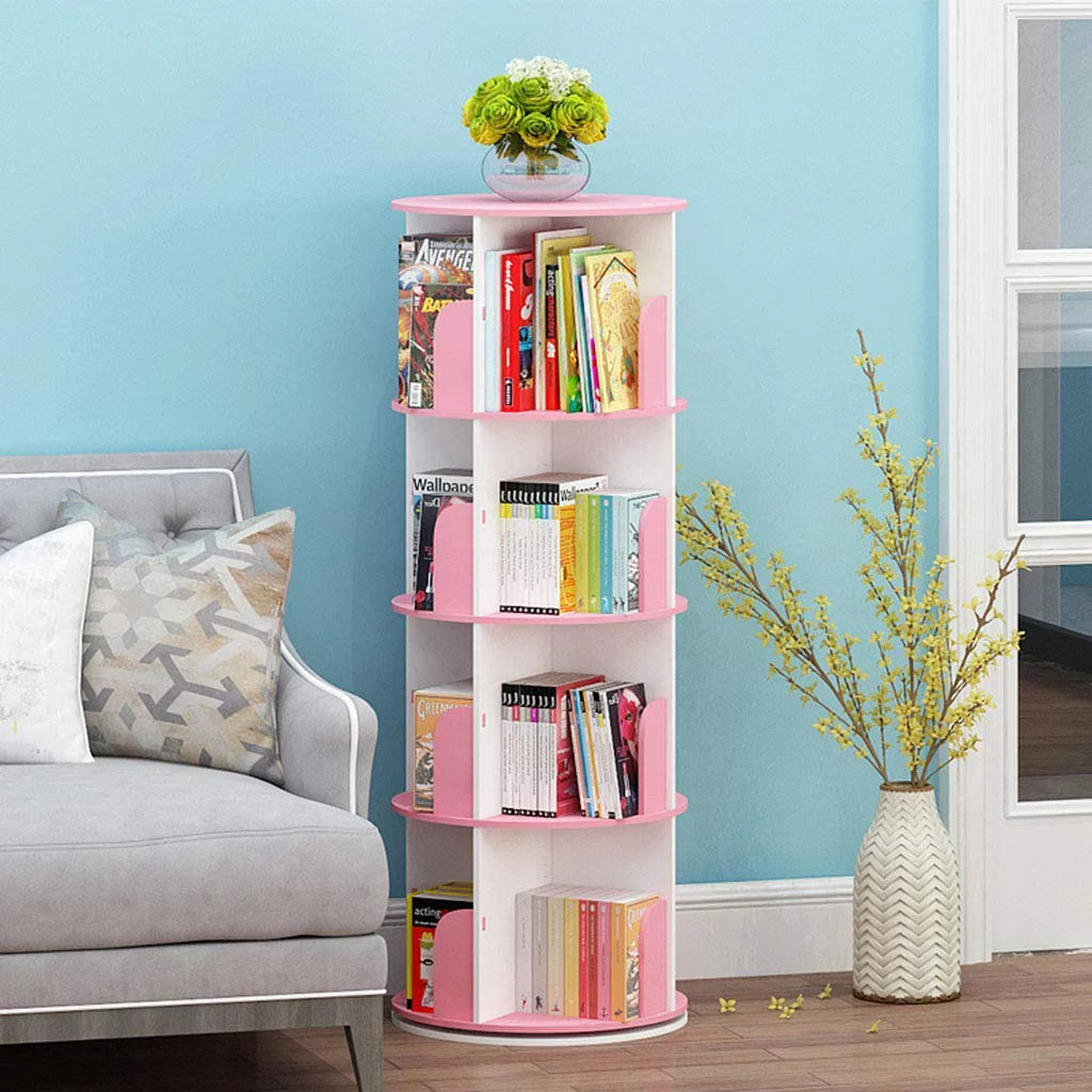 4 tier 360° rotating stackable shelves bookshelf organizer