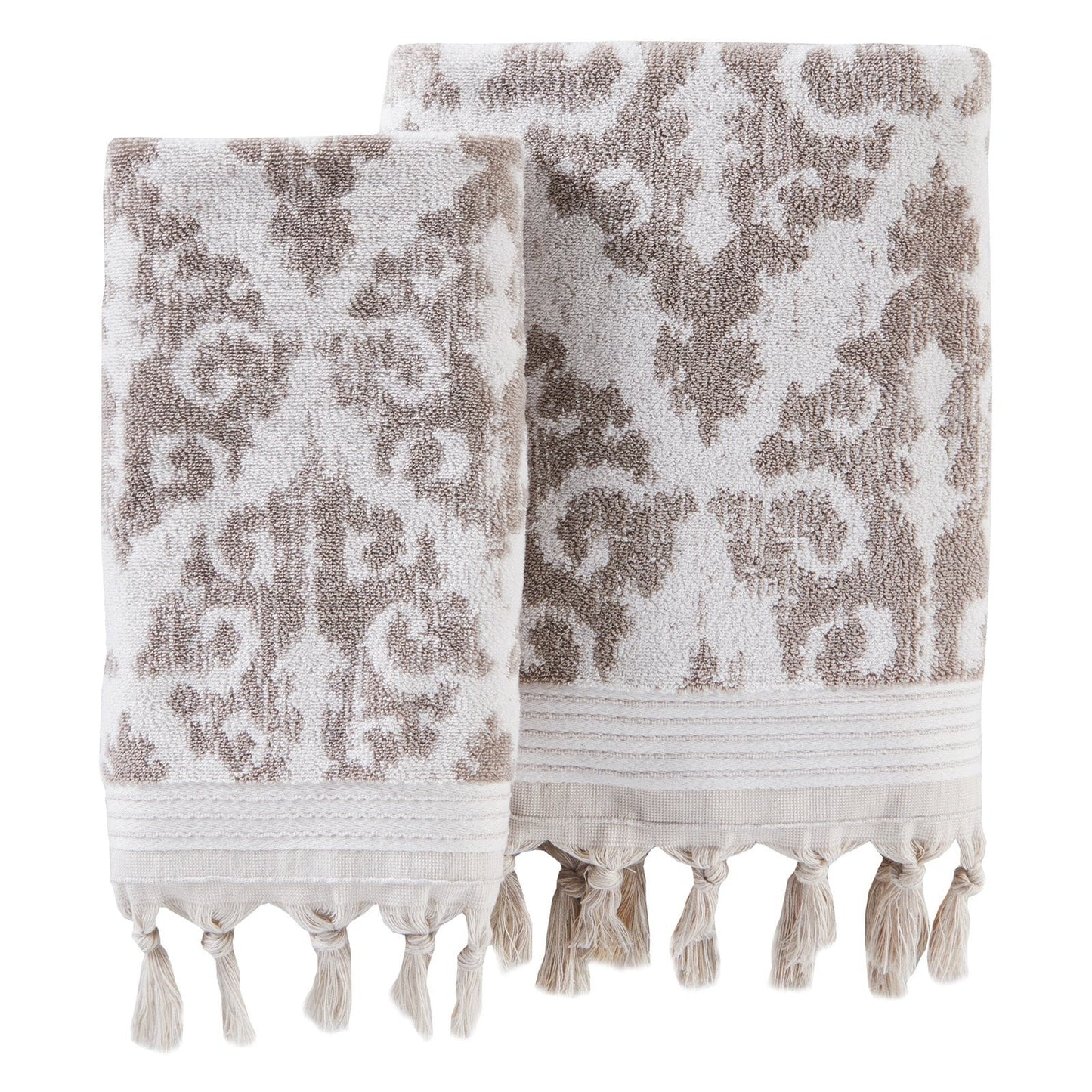 Skl home mirage fringe hand towel (2-pack), taupe, 16" x 26"