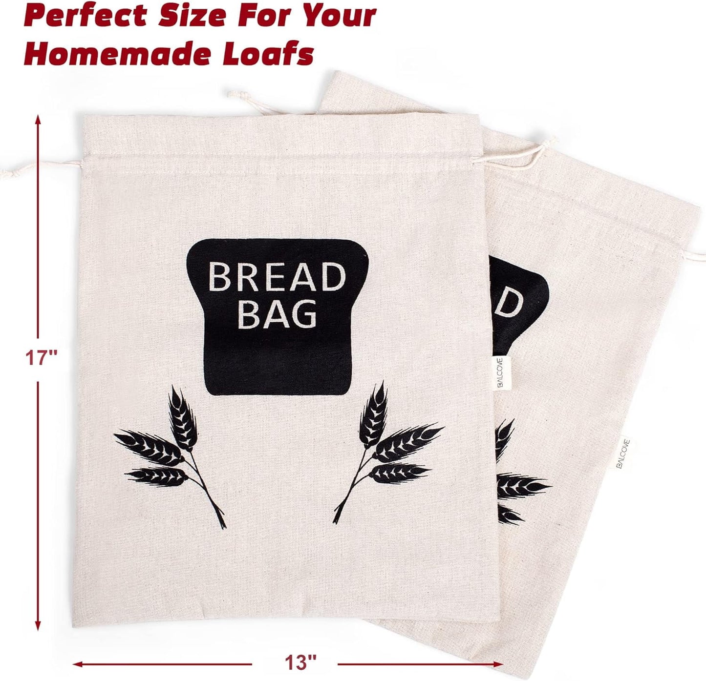 Baodeli 2 x bread bags for homemade bread - plastic lined, reusable linen cloth saver bag for sourdough & homemade bread storage - 17" x 13" xl