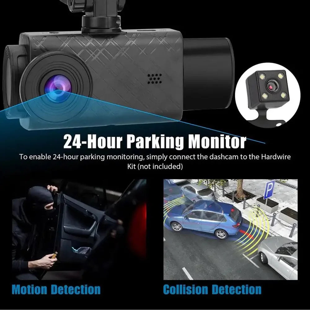 Ammoon 3 camera dash cam, clear car rearview mirror, car video recording camcorder, auto safety driving recorder