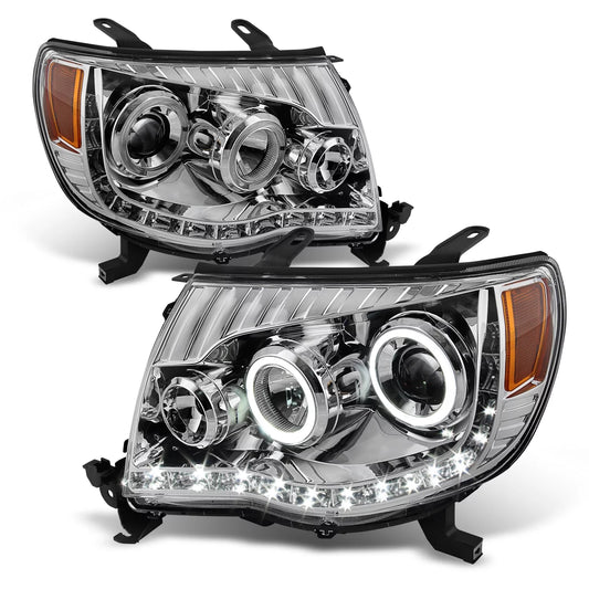 Akkon - for toyota tacoma chrome clear dual halo ring drl daylight led projector headlights replacement pair