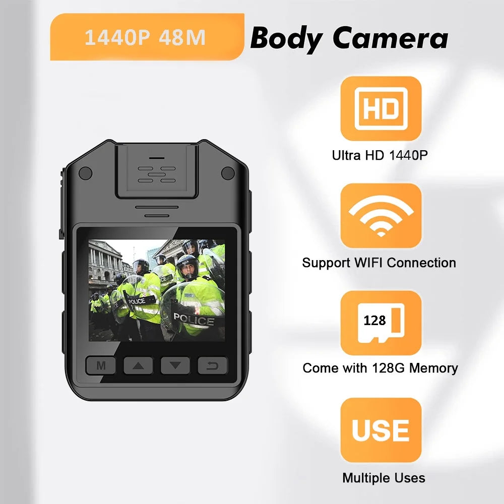 Rony 1440p mini body camera - 128gb wearable police body camcorder with night vision - waterproof body cam with audio and video recording for law enforcement security guard home