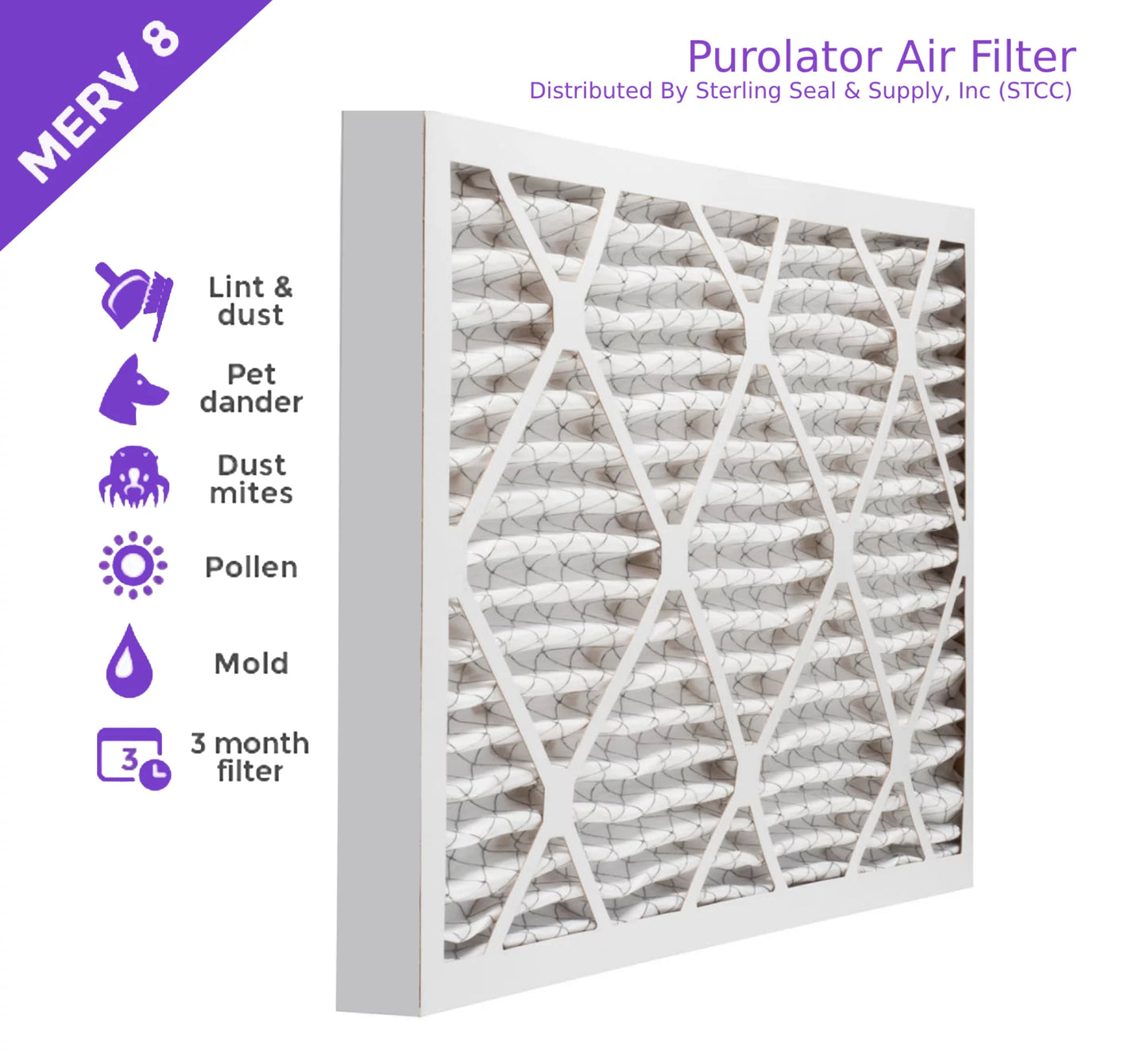 18x20x2, purolator dmk80 extended surface pleated air filter, mechanical merv 8, (6 pack)