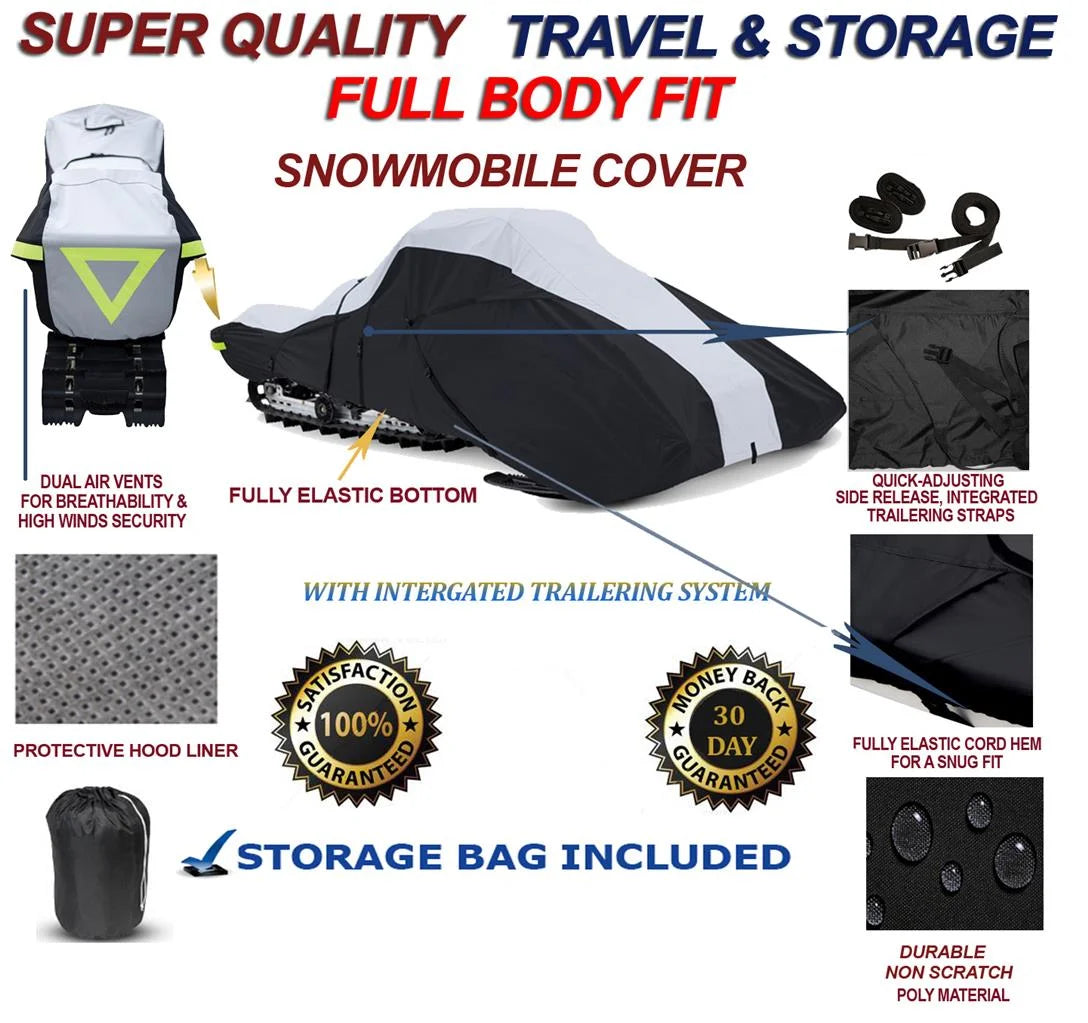 600 denier full fit snowmobile travel and storage cover compatible for the 2007-2009 arctic cat model m1000 snopro 153 snowmachine sled.