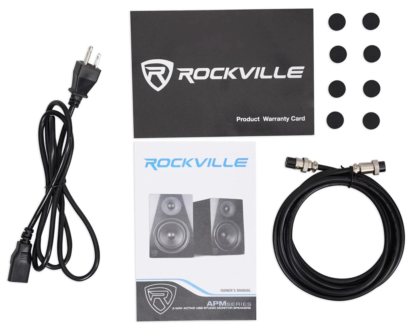 2 rockville apm5b 5.25" usb studio monitor speakers+36" dark wood premium stands