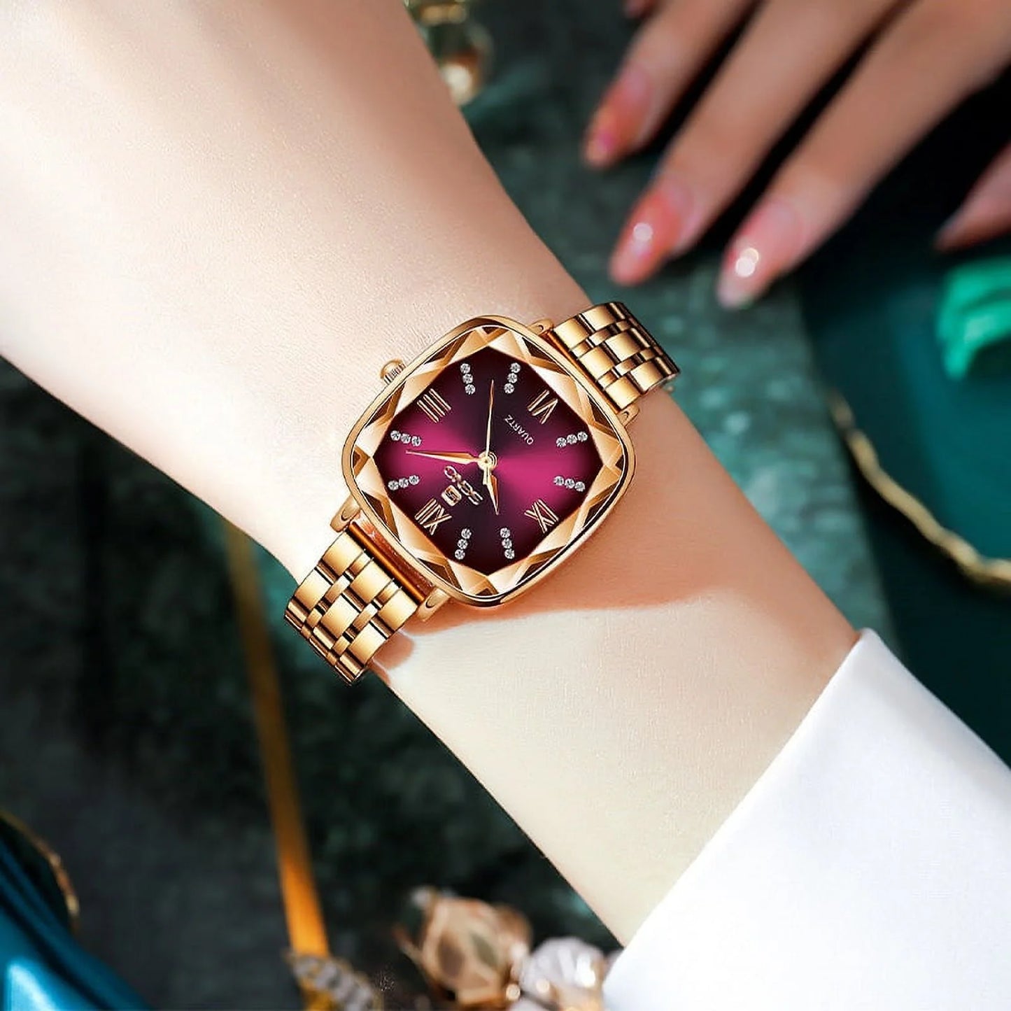 Rose gold women watches 2022 square lady wrist watch for female clock stainless steel women watch brand luxury relogio feminino