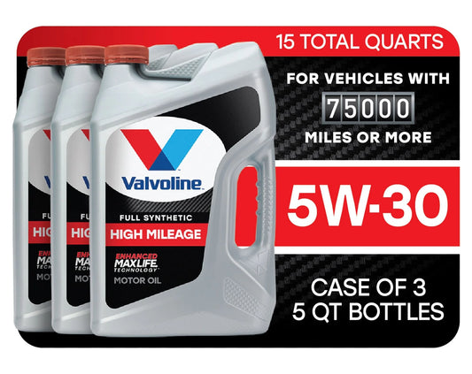 Valvoline full synthetic high mileage maxlife 5w-30 motor oil 5 qt, case of 3