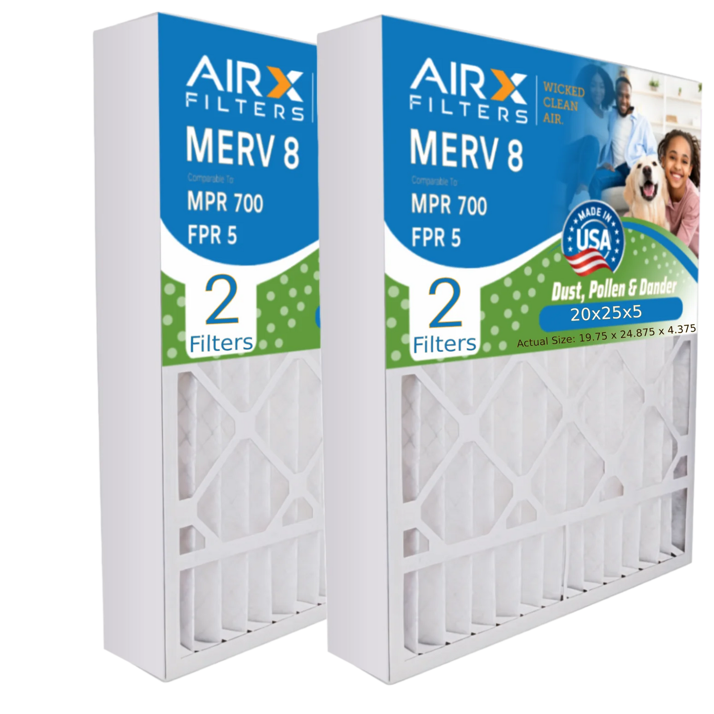 20x25x5 air filter merv 8 comparable to mpr 700 & fpr 5 compatible with honeywell fc100a1037 replacement filter 2 pack by airx filters wicked clean air.