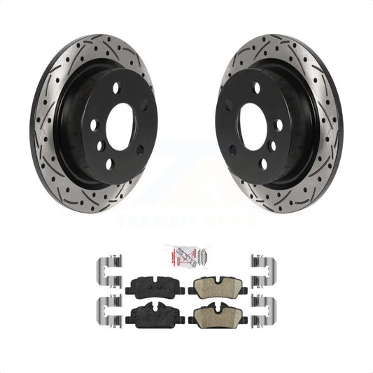 Transit auto - rear coated drilled slotted disc brake rotors and ceramic pads kit for mini cooper kda-102245