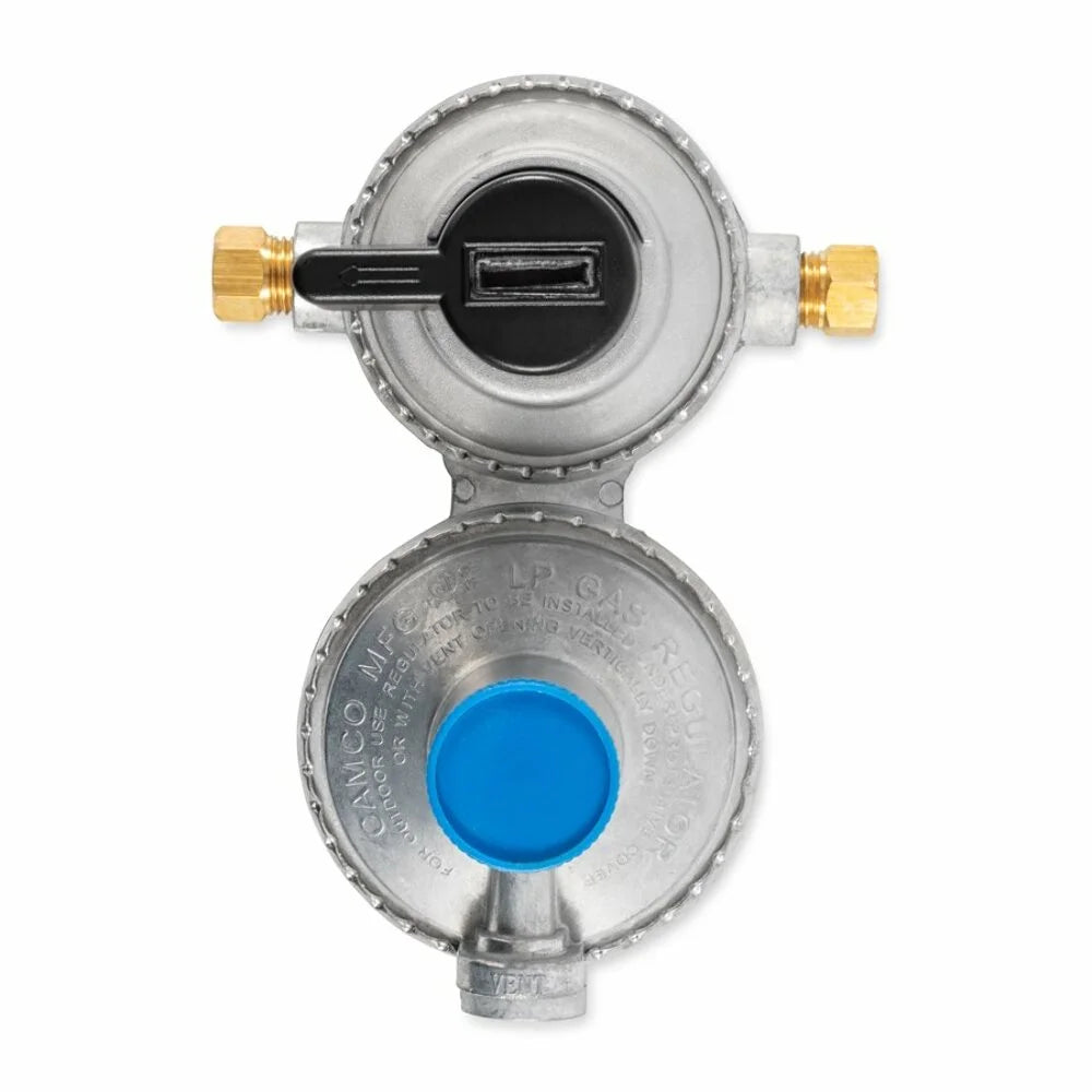 Camco propane double-stage auto-changeover regulator- for rvs with dual propane tank hookups, maintains a constant gas pressure with auto change from empty to full tanks (59005)