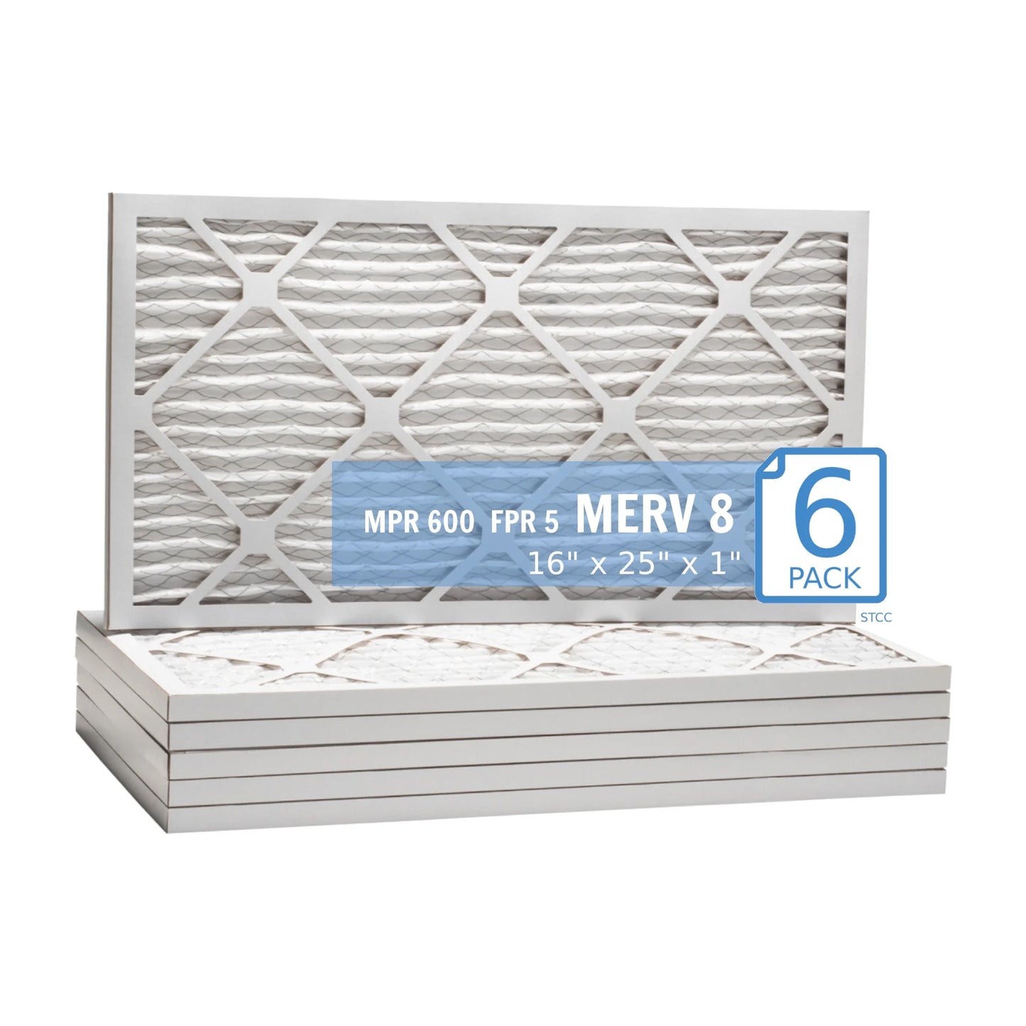 16x25x1, purolator / air guard hi-e 40 extended surface pleated air filter, , merv 8, (6-pack)